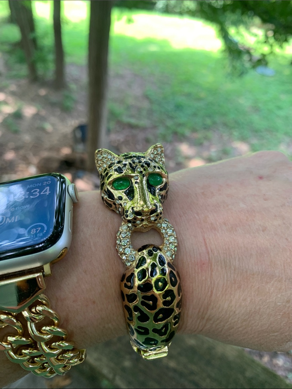 Ciner Leopard Hinged Bracelet with Swarovski Crystals and Green Cabochon Eyes - Picture 12 of 16